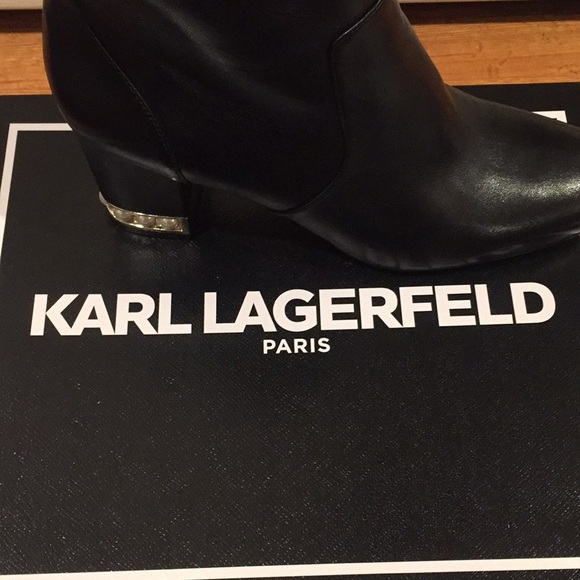 Karl Lagerfeld Sadie Pearl Heel Leather Booties - Picture 2 of 4